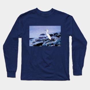 Snowy Egret on the Rocks Long Sleeve T-Shirt